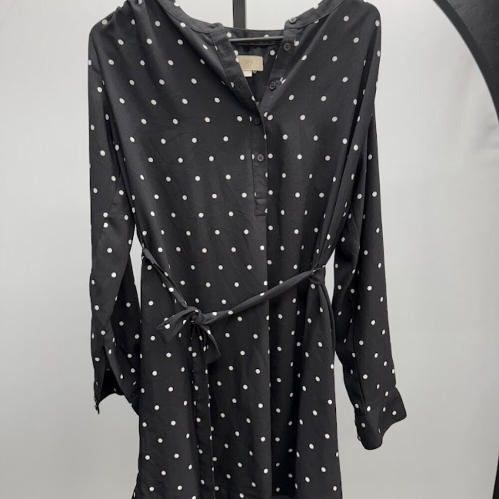 LOFT Black and White Polka Dot Tie Dress